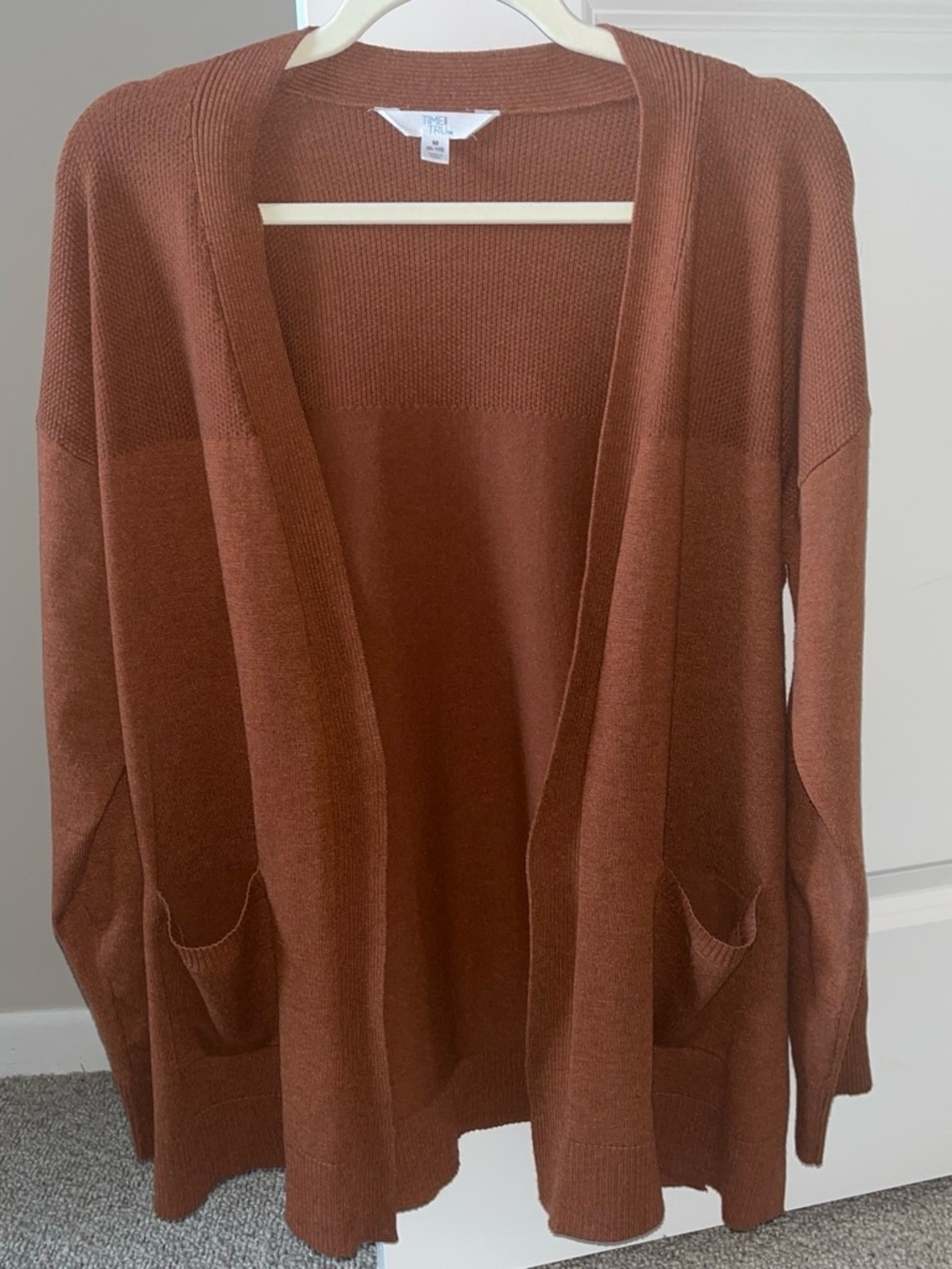 Time and Tru Open-Front Cardigan in Dark Orange Size M